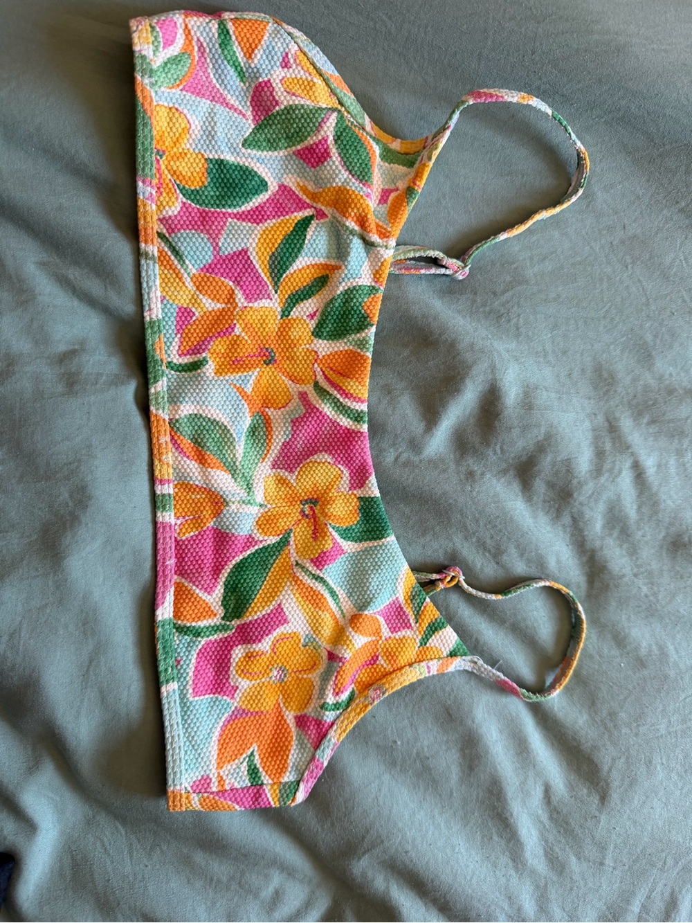 PacSun Floral Bandeau Bikini Top in Yellow Pink Green